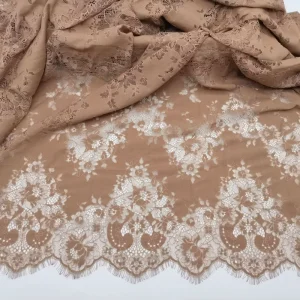 Elegant Light Brown Tassel Lace Fabric Flowers Eyelash Lace Trim Wedding Dress Party Dress Evening Gown Skirt Garment Accessory