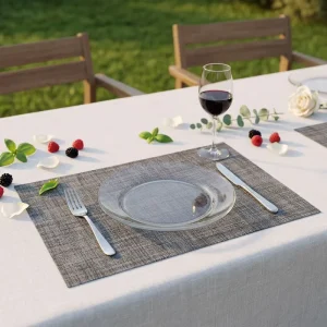 Elegant Mats Faux Linen Cloth PlaceMats Anti-slip Waterproof Heat Resistant Rectangular Table Mats for Restaurant Decor