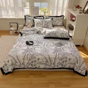 Elegant Modern Quilts Set Soft Skin Friendly Cosy Duvet Cover Flat Sheet Printed for Home Hotel Bedroom
