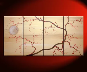 Elegant New Chinese Gold Plum Blossom Moon Wallpaper Mural Background Design for Living Room Hotel Home Interior Wall Decor