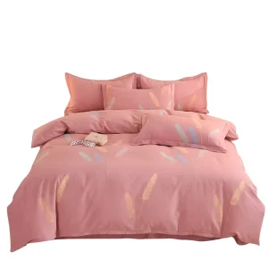 Elegant Pastel Reed Print Thick Brushed Cotton Bed Set Skin Friendly 100% Cotton Heat Retention Duvet Cover Kit