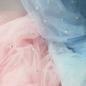 Elegant Pearl Beaded Nylon Sheer Tulle Mesh Fabric for Bridal Veils Wedding Gowns Couture Dresses and Party Decor Luxury Event