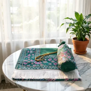 Elegant Polyester Floral Prayer Rug Set with Anti Slip Travel Pouch Modern Muslim Design Portable Home Prayer Mat Gift