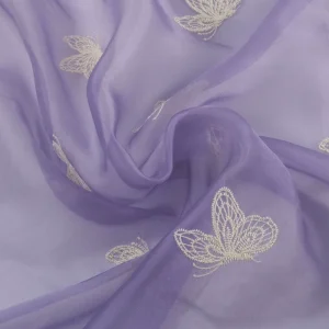 Elegant Purple Butterfly Embroidery Mesh Tulle Fabric Sheer Organza for Girls Dress Curtain Home Textile Decor
