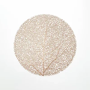 Elegant Round Metallic Woven Placemat Hollow Out Sea Fan Leaf Lattice Design Fine Mesh Texture Decorative Dining Table Placemat