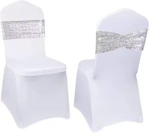 Elegant Sequin Chair Sashes with Ruffle Design Gold Color 100% Polyester Customizable for Wedding Banquet & Home Decor