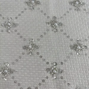 Elegant Small Fragrant Wind Style Sequin Beaded Embroidery Fabric for Women Evening Dress