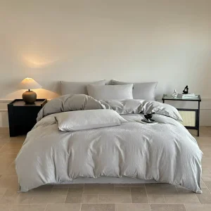 Elegant Solid Tone Textured Jacquard Cotton Bed Set Skin-Friendly 100% Cotton Duvet Cover Kit for All Seasons