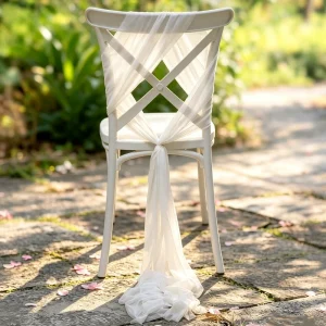 Elegant Wedding Decor White Chiffon Chair Back Cover Sash Ribbon Mesh Chair Sashes Bow Wedding Aisle Decorations