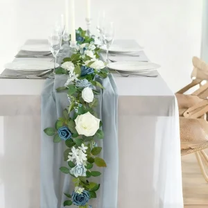 Elegant Wedding Table Centerpiece Decor 30cm * 180cm Artificial Floral Garland Table Runner with Rose