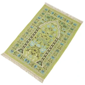 Embossed 100% Cotton Muslim Prayer Mat Woven Blanket Carpet for Worship Plain Style for Airplane and Hospital Use