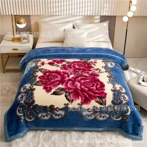 Embossed 100% Polyester Keep Warm Soft Mink Coral Fleece Flannel Weighted Luxury Winter Raschel Blanket