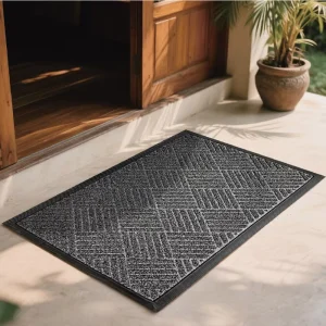 Embossed Grass Non Slip Outdoor Door Mats Jacquard Technics Puzzle Pattern Washable Modern Pet Friendly Stain Resistant