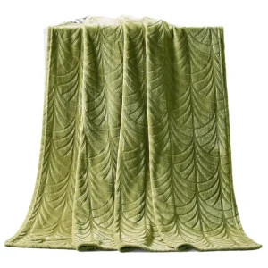 Embossed Leaf Waterproof Flannel Fleece Throw Blanket Soft Solid All Season Lightweight Decor Blanket for Sofa Bed