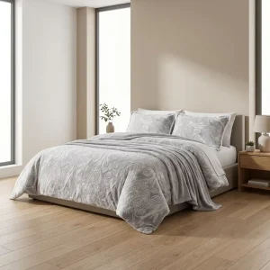 Embossed Milk Velvet Bedding Set 4 Piece Thickened Flannel Bedding for Cold Weather Machine Washable Greyish