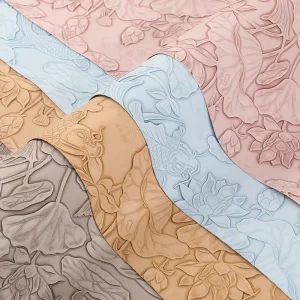 Embossed PVC Leather Fabric Floral Koi Pattern Synthetic Leather for Sofa Upholstery Bags Decorative Material