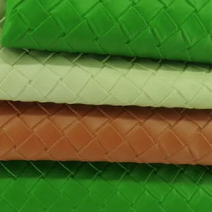 Embossed PVC Leather Fabric Woven Pattern Waterproof Ripstop Vegan Artificial Synthetic Leather Eco Friendly Garment Decorative