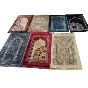 Embossed Thick Padded Turkish Sejadah Plain Janamaz Islamic Prayer Rug Mat Made Polyester for Muslims Musallah Prayer