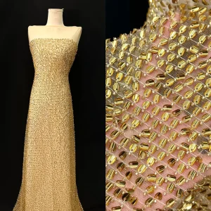 Embroidered 3D Heavy Duty Beaded Lace Sequin Fabric for Eco Friendly Wedding Gowns