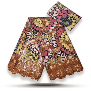 Embroidered Batik African Lacquer Fabric for Curtains Bags and Covers 3+3 Yards