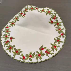 Embroidered Christmas Round Placemats 12 Inch Winter Round Table Mats for Birthday Wedding Dining Decor Red Green Edges Green