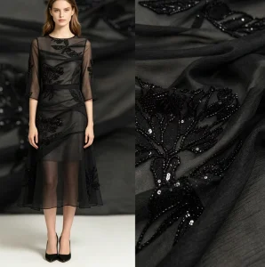 Embroidered Flower Design Organza Style Luxury Jacquard Fabrics Medium Weight Breathable Woven Wedding Dress Garment
