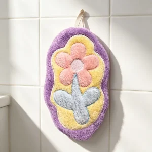 Embroidered Flower Hanging Hand Towel Soft Coral Fleece Super Absorbent Quick Dry Decor Cleaning Cloth for Kitchen Bathroom