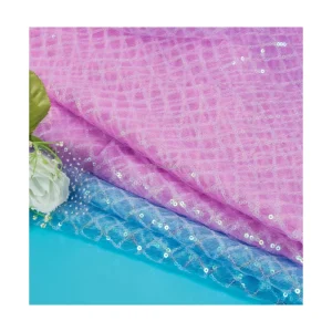 Embroidered Glitter Sequin Sheer Saree Tulle Fabric Lightweight Polyester Soft High Quality Lace Fabric Accessories
