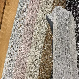 Embroidered Knitted Mesh 5mm Anti Pull 100% Polyester Medium Weight PE Coated Weft Dress Fabric Skirts Clothing Accessories