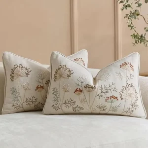 Embroidered Lumbar Pillow Covers Floral Embroidered Throw Pillow Cover Chenille Botanical Vine Design Lumbar Pillow