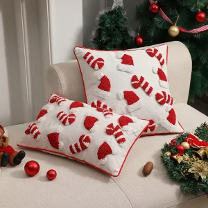 Embroidered Merry Christmas Decorative Sofa Cushion Cover Tufted Throw Pillow