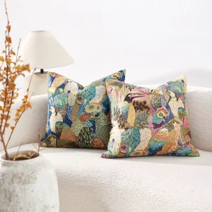Embroidered Parrot Cushion Cover Luxury Jacquard Throw Pillow Cover for Bed Decor OEM Customizable