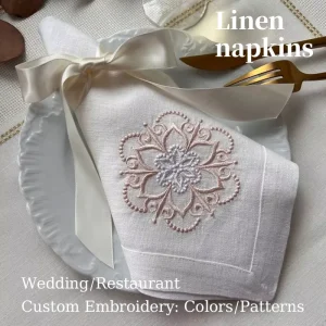 Embroidered Personalized Wedding Linen Napkin Letter Date Signs Hotel Washable Reuse Embroidered Napkin
