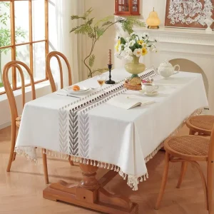 Embroidered Plaid Floral Tassel Rectangular Coffee Table Runner Dining Tablecloth Factory Embroidered