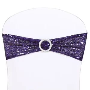 Embroidered Purple Tone Glitter Decorative Sequin Chair Sash for Wedding Party