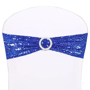 Embroidered Royal Blue Tone Glitter Decorative Sequin Chair Sash for Wedding Party