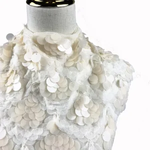 Embroidered Sequin Chiffon Georgette Fabric on Tulle Mesh for Lady’s Bridesmaid Bridal Wedding Dress-100% Polyester