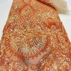 Embroidered Stones Sequins Lace Fabric for Home Textile Evening Wear