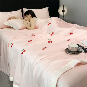 Embroidered Summer Quilt Bedding Comforter Lightweight Breathable Washed Microfiber Blanket Soft Cooling Bed Throw