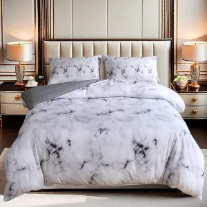 Embroidered White Marble 100% Cotton 200TC Comforter Sets King Size Luxury 3-Piece All-Season Bedding Set