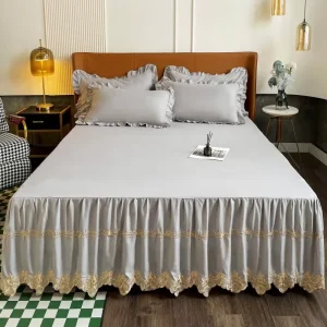 Embroidery Lace Bed Skirt Quilt Bedding Set