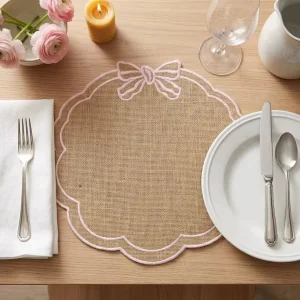 Embroidery Linen Fabric Table Place Mat New Design Bow Mat Pad for Home Kitchen Wedding Party Decoration