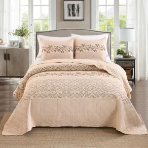 Embroidery Plant Pattern Bedspread Set 3 Piece Set for Bedroom