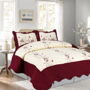 Embroidery Polyester Microfiber Soft Touch 3pcs Bedspread Set