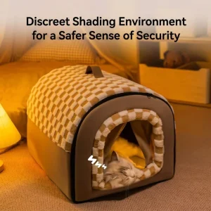 Enclosed Thermal Winter Warm Pet House Indoor Detachable Washable Lattice Foldable Hooded Dog Bed for Small Dog Cat House