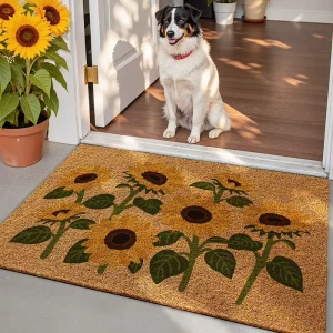 Entrance Door Mat Sunflower Pattern Home Use Non slip Can Be Cut Size Dirt resistant Suitable Hallway Outdoor Use