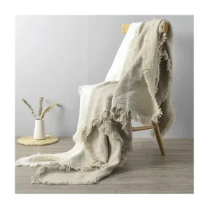 Environmentally Eco Friendly Linen Bed End Blanket Fringed 100% Linen Knitted Throws Blankets