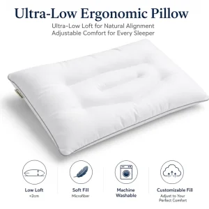 Ergonomic Low Profile Pillow Breathable Washable Microfiber Bed Pillow Adjustable Loft Neck Support OEM ODM