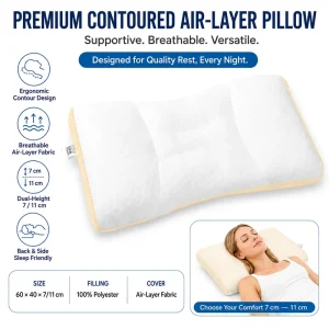 Ergonomic Neck Support Pillow Breathable Air Layer Contour Pillow Soft Filling Washable Bed Pillow for Back & Side Sleepers
