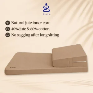 Ergonomic Portable Crescent Meditation Cushion Custom with Organic Plant Fiber with 15 Degree Incline Slope